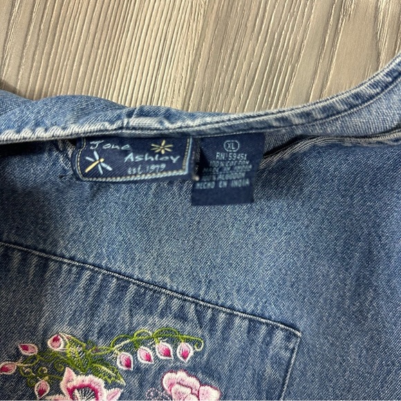 Vintage Jane Ashley 90s Denim Dress with Floral Embroidery – Cottagecore XL - Picture 4 of 7